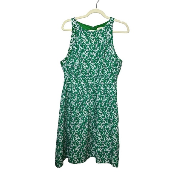 J Crew Factory Fit and Flare Kelly Green with White Flower Sleeveless Size 12 - Picture 4 of 10